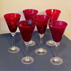 Vintage ruby glass wine goblets perfect for Valentines Day.